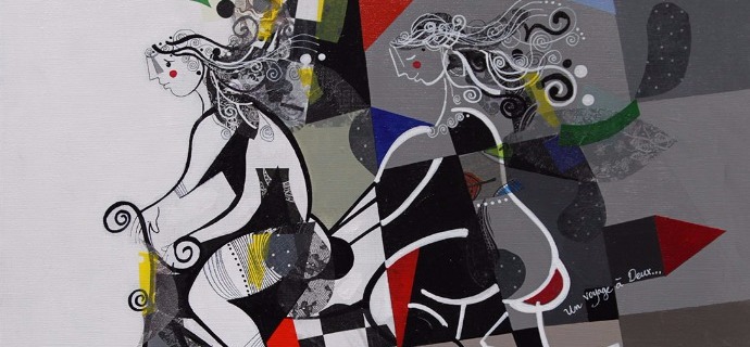 Un voyage à deux - 39" x 47" / 39" x 31,2" or 9,3" x 11,7" – Lacquer on aluminium