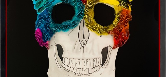 Rainbow Skull - 100 x 70 cm - Plumes et dessin
