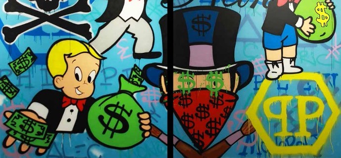 Monopoly Mask Philippe Plein - 69" x 90" inch - mixed media