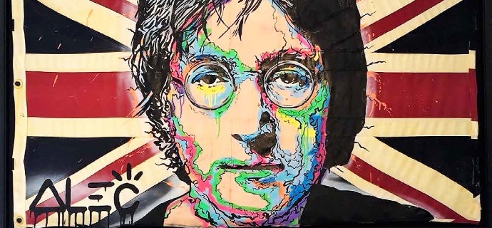 John Lennon Icon On UK Flag - 96 x 165 cm - Technique mixte sur toile