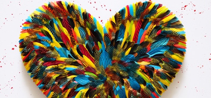 Jungle Love XXL - 100 x 100 cm - Plumes et dessin