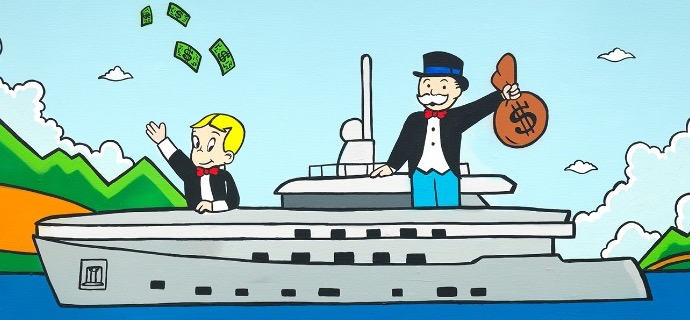 Monopoly and Richie on yacht - 122 x 91 cm - Technique mixte sur toile