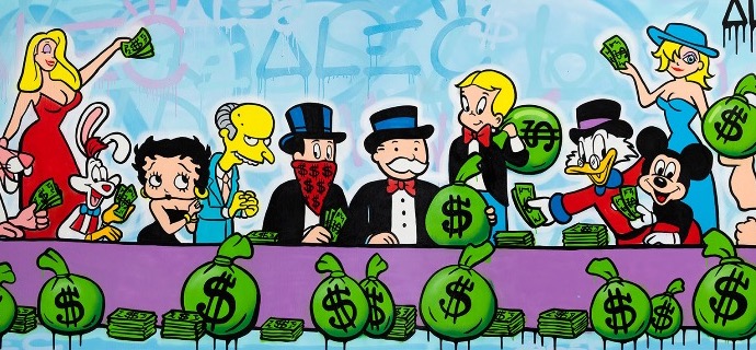 Money team last supper - 48" x 120" inch - mixed media