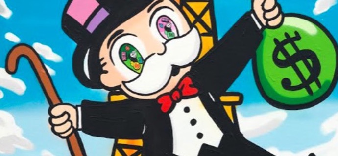 Monopoly big eyes on Eiffel Tower - 50" x 32" inch - mixed media