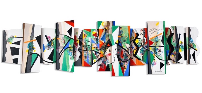 Trois niveaux traversés - 62" x 20" x 3" inch - artwork on wood panel