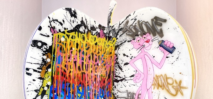 Pink Panther & Jonone - 36 cm - Sculpture en résine