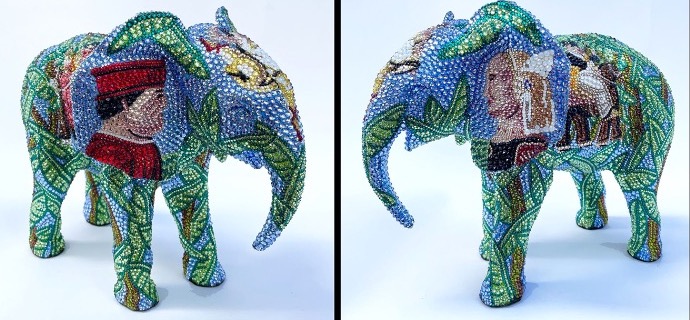 Together feat Botero - 23 x 20 x 30 cm - Sculpture en fibre de verre, peinture acrylique et cristaux Swarovski