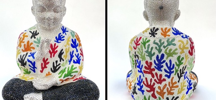 Just playin feat Matisse - 46 x 36 x 31 cm - Sculpture en fibre de verre, peinture acrylique et cristaux Swarovski