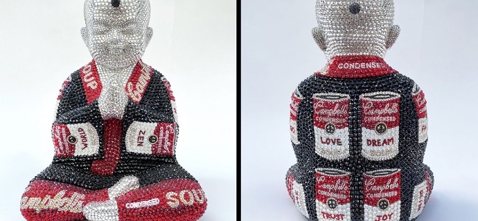 Recipe for love feat Warhol - 33 x 22 x 15 cm - Sculpture en fibre de verre, peinture acrylique et cristaux Swarovski