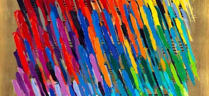 Notes Gold - 39" x 39" - Monotype