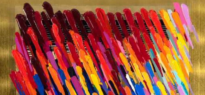 Notes Gold - vertical - 71" x 47" - Monotype