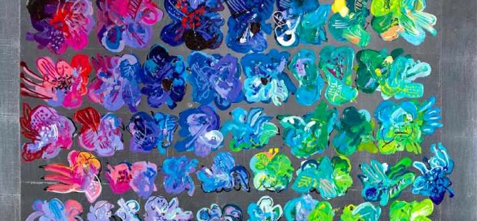 Flower field silver - 39" x 39" - Monotype