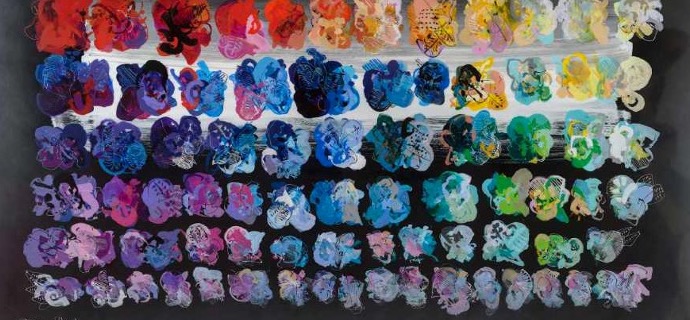 Flower field - black - 71" x 47" - Monotype