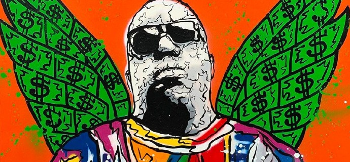 Hermes Biggie Portrait $ Wings Painting - 48" x 36" inch - mixed media