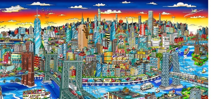 Sunset over Manhattan island - 72" x 18,5" - Serigraphy 3D