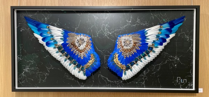 Limitless - bleu - 180 x 80 cm - Plumes et dessin