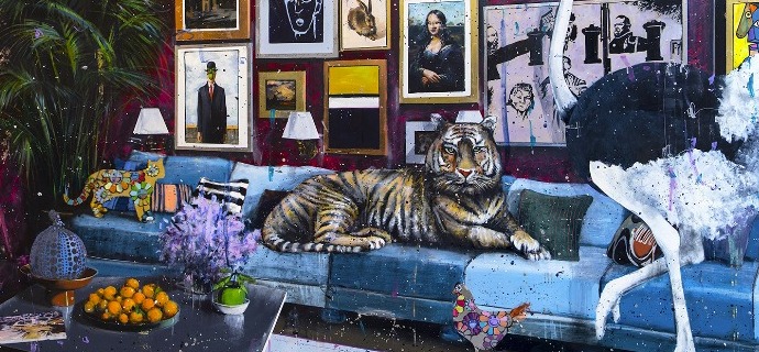 Tiger on the sofa - 30 x 21 cm / 100 x 71 cm / 120 x 180 cm - Laque