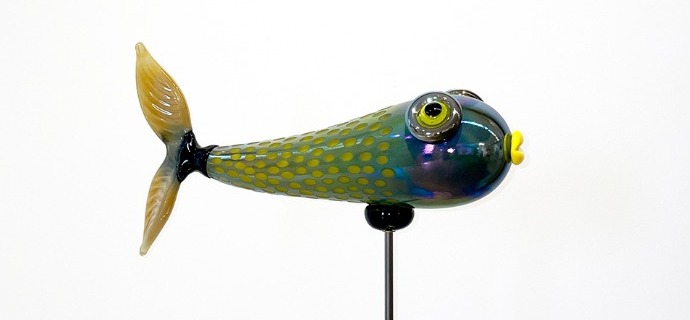 Battuto vert jaune - Glass sculpture - 20" x 15"