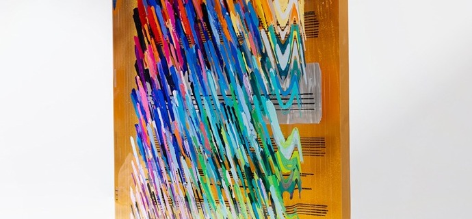 Gold Notes - 12 x 16" in - resin inclusion