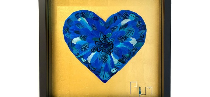 Pocket Love / Blue - Gold - 45 x 45 cm - Plumes et dessin