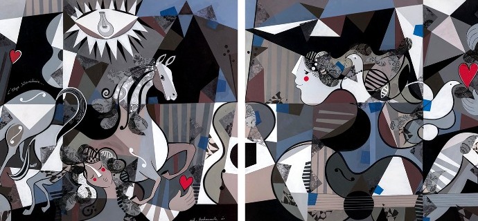 L'Etape Intermédiaire - 39" x 31" / 9" x 12" (x2) - Lacquer on aluminium