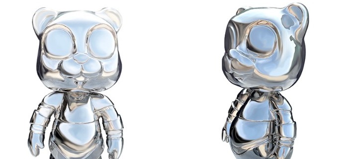 Teddy bear - Sculpture en inox poli miroir - 60 cm/ 29 cm