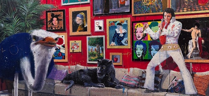 Elvis and the panther - 140 x 200 cm  - Technique mixte sur toile