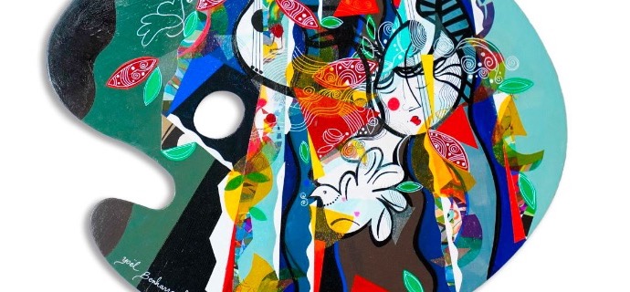 Ton visage restera gravé dans mon coeur - 23,2" x 18,5" inch - Acrylic on wood