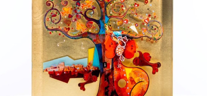 La première phase dans le jardin - 12 x 16" in - resin inclusion