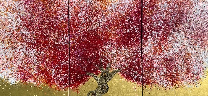 365 Racines - Triptyque - 116 x 228 cm - Huile sur toile et feuilles d'or