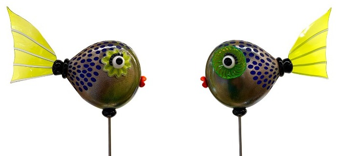 Battuto irisé queue panache verte - Glass sculpture -24" height  x  17" width x 7" diameter