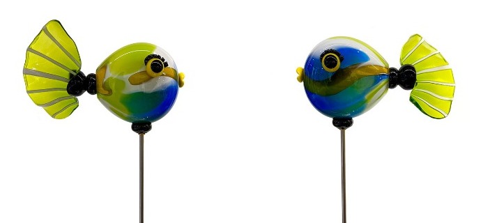 Poisson Caraïbes - Glass sculpture -20" height  x  7" width x 7" diameter