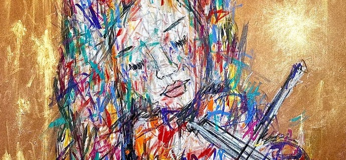 La Symphonie d'Or - Inks of China, aerosol and resin on cloth - 47" x 47" inches