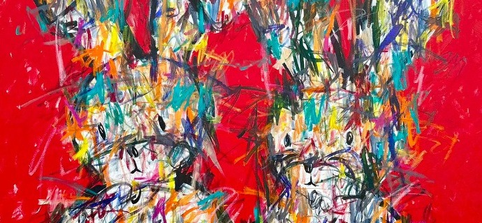 Lapins de Lumière - Inks of China, aerosol and resin on cloth - 59" x 59" inches