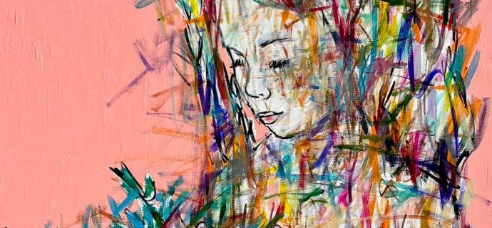 Un moment pour aimer - Inks of China, aerosol and resin on cloth - 39" x 59" inches