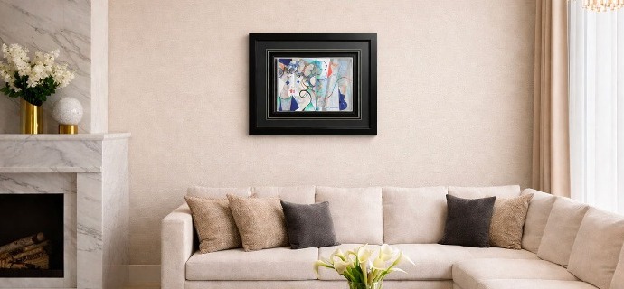 Le bleu de notre amour en intérieur - 27" x 22" framed - Mix Media