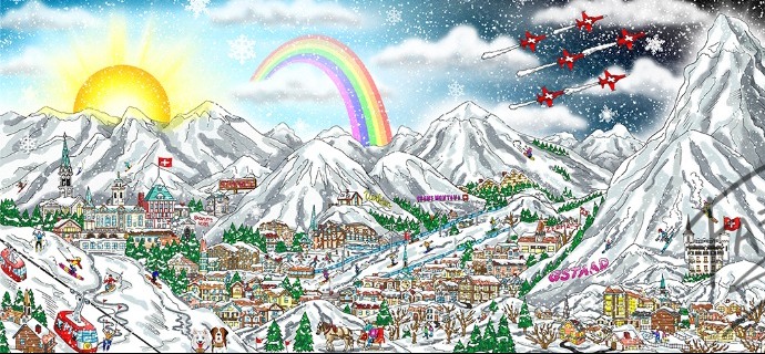 Winter wonderland in the swiss Alps - 10" x 24" - Serigraphy 3D